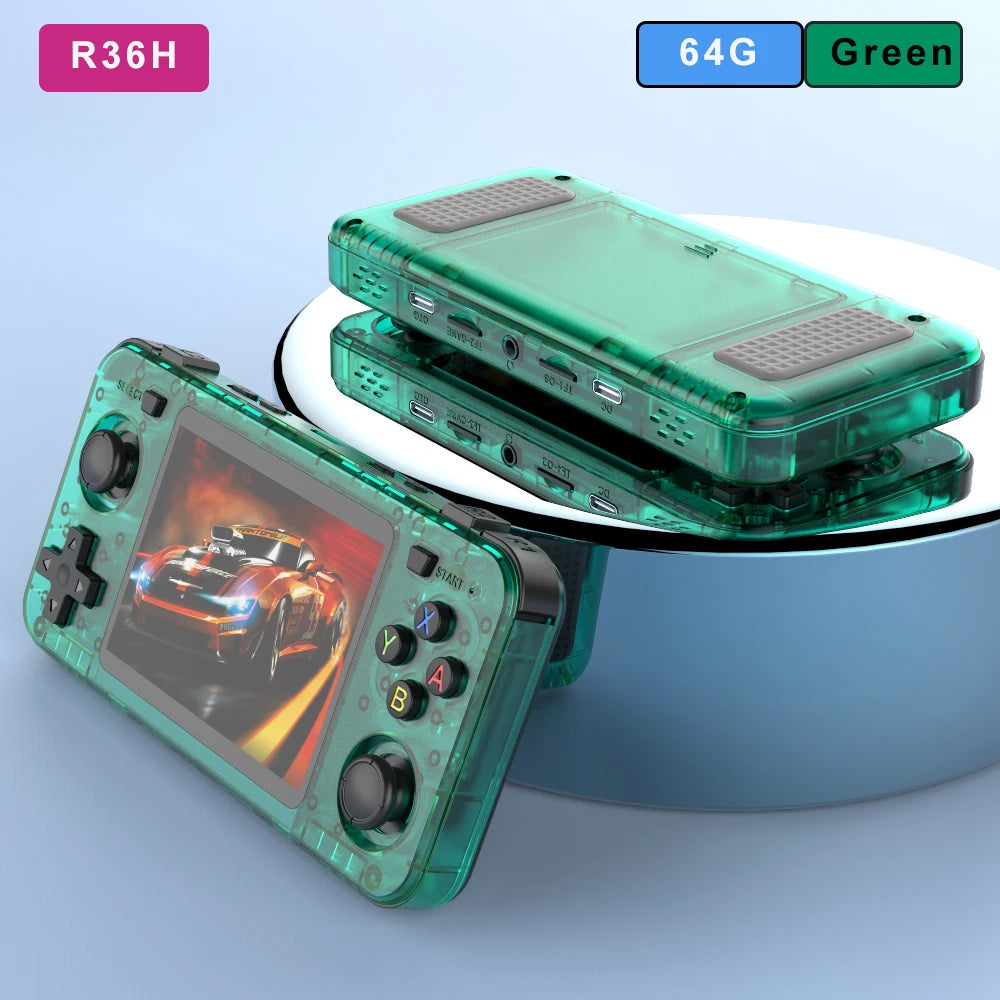 Green R36H Retro Video Game Console 3.5‘’ IPS Screen RK3326 3000 Mah Open Linux System Portable Player for Boys Gift
