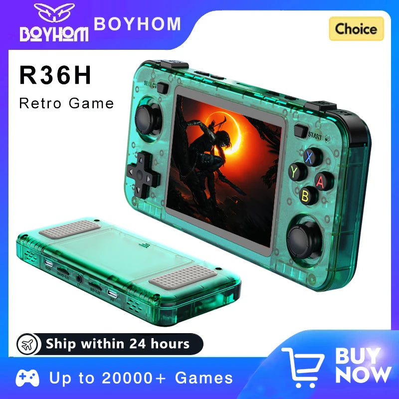 Green R36H Retro Video Game Console 3.5‘’ IPS Screen RK3326 3000 Mah Open Linux System Portable Player for Boys Gift